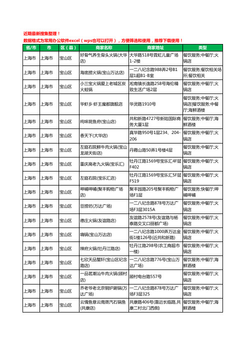 2020新版上海市上海市宝山区火锅店工商企业公司商家名录名单黄页联系方式大全416家