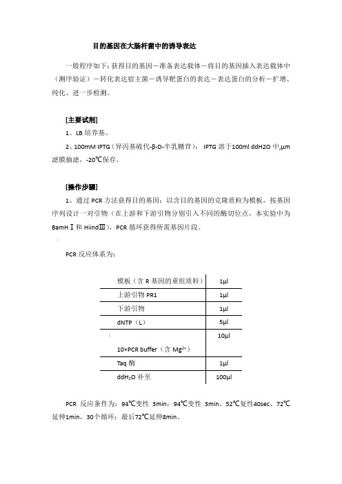 外源基因在大肠杆菌中表达简略实验步骤