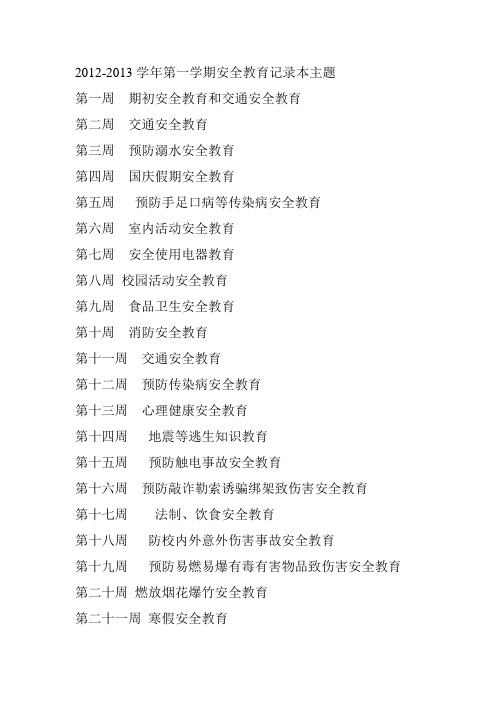 2012-2013学年第一学期安全教育记录本主题