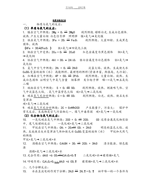 化学方程式汇总+文字表达式