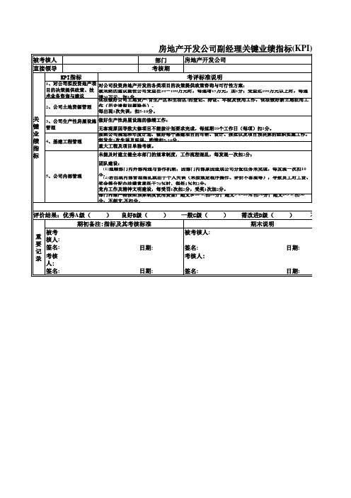 房地产开发公司副经理关键业绩指标表.xls