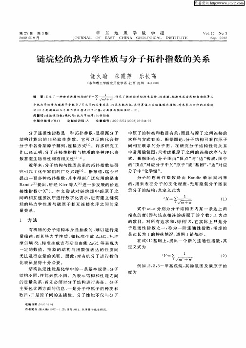 链烷烃的热力学性质与分子拓扑指数的关系