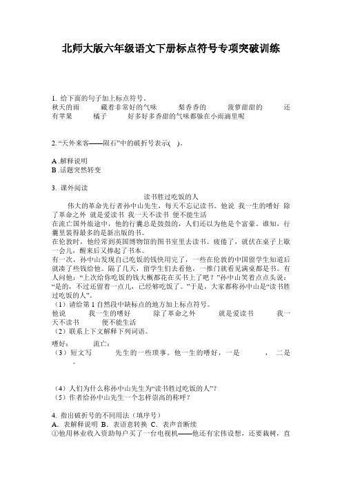 北师大版六年级语文下册标点符号专项突破训练