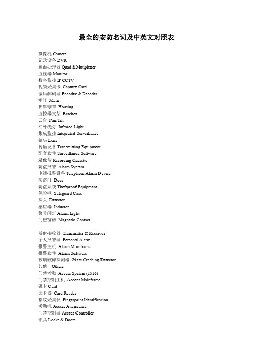 最全的安防名词与中英文对照表资料