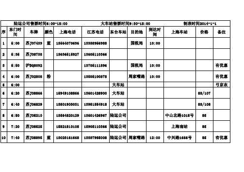 东台到上海、上海到东台汽车时刻表