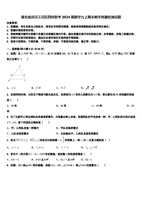 湖北省武汉江汉区四校联考2024届数学九上期末教学质量检测试题含解析