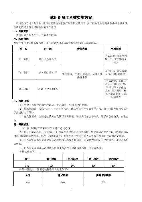 试用期考核实施方案