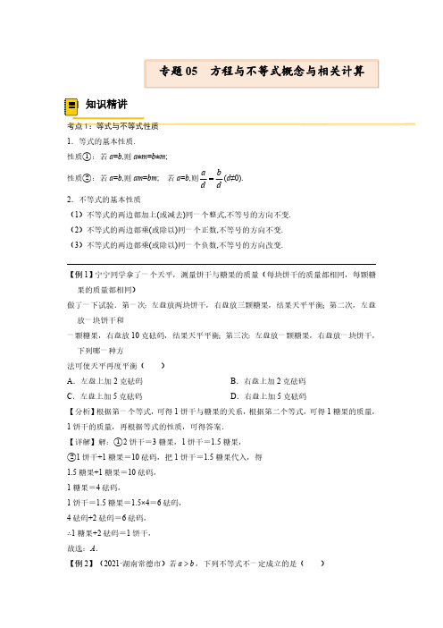 中考数学专题05  方程与不等式概念与相关计算【考点精讲】(解析版)