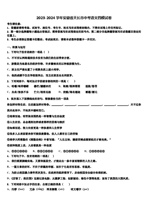 2023-2024学年安徽省天长市中考语文四模试卷含解析