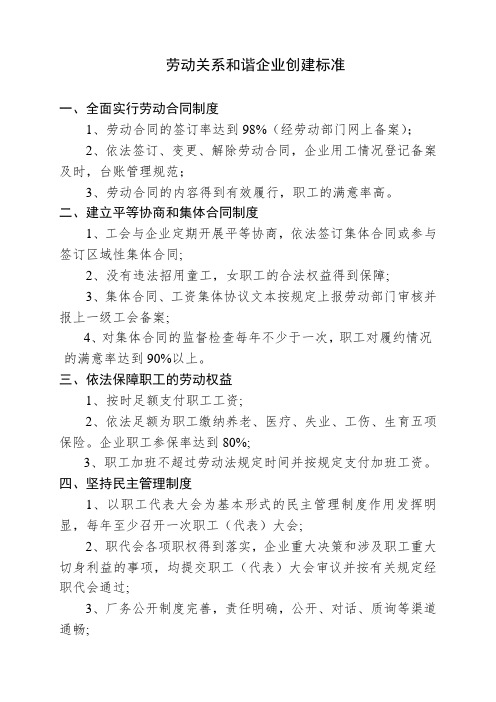 劳动关系和谐企业创建标准