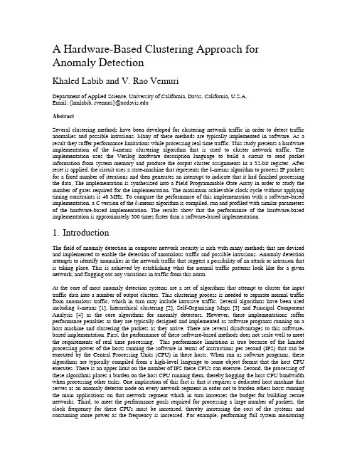 A Hardware-Based Clustering Approach for Anomaly Detection