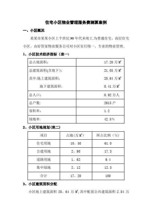 住宅小区物业管理服务费测算案例