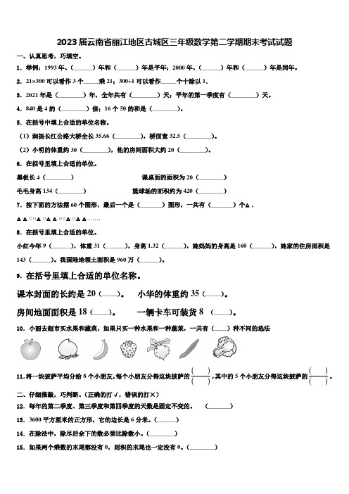 2023届云南省丽江地区古城区三年级数学第二学期期末考试试题含解析