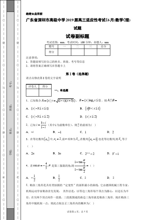 广东省深圳市高级中学2019届高三适应性考试(6月)数学(理)试题-a357982abf8340be