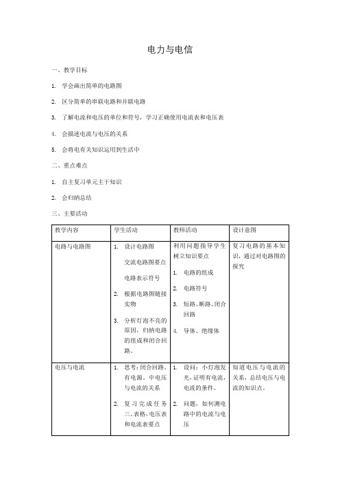 牛津上海版(五四学制)科学七年级上册第9章电力与电信总结复习教案(1)