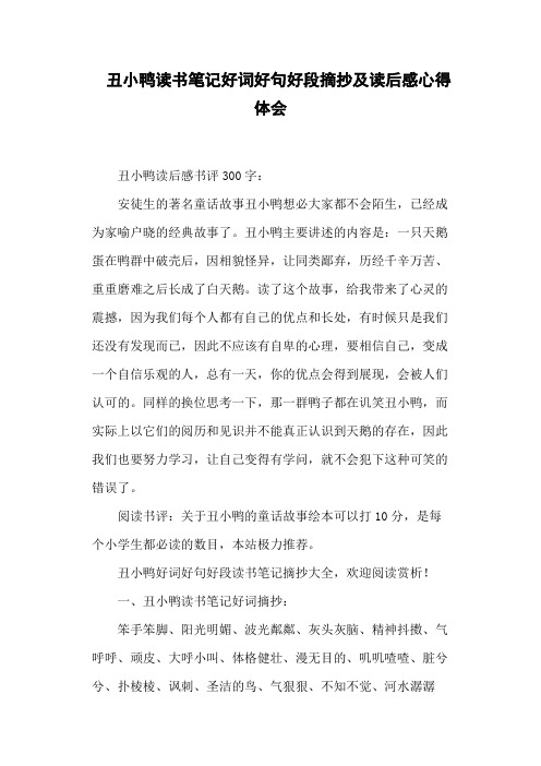 丑小鸭读书笔记好词好句好段摘抄及读后感心得体会