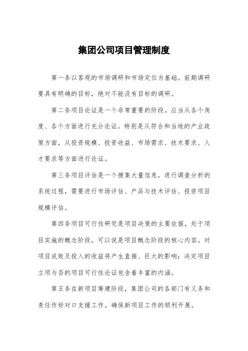 集团公司项目管理制度