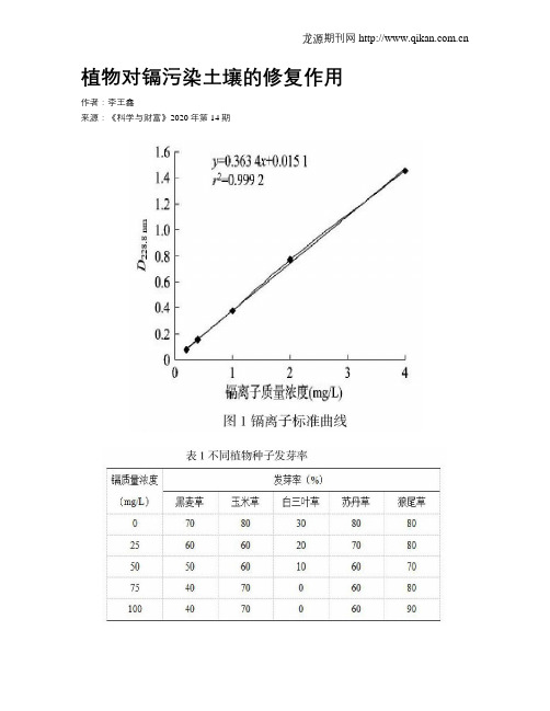 植物对镉污染土壤的修复作用