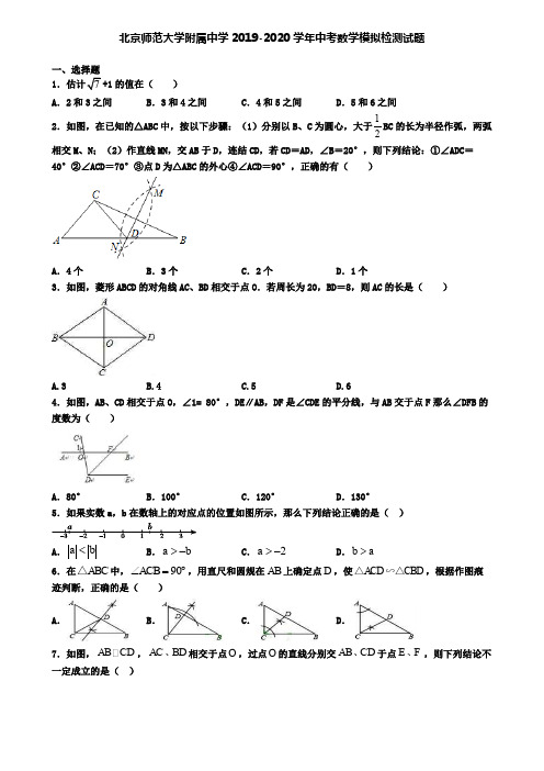 北京师范大学附属中学2019-2020学年中考数学模拟检测试题