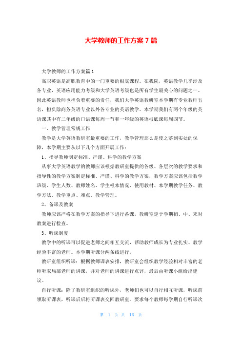 大学教师的工作计划7篇