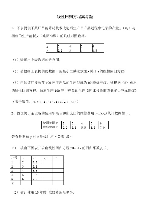 线性回归方程高考题