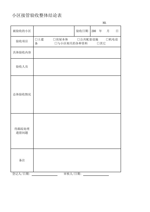 小区物业接管验收综合表格