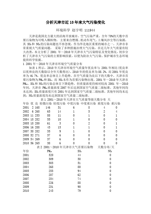 分析天津市近10年来大气污染变化