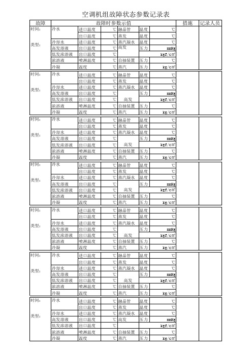 空调机组故障状态参数记录表