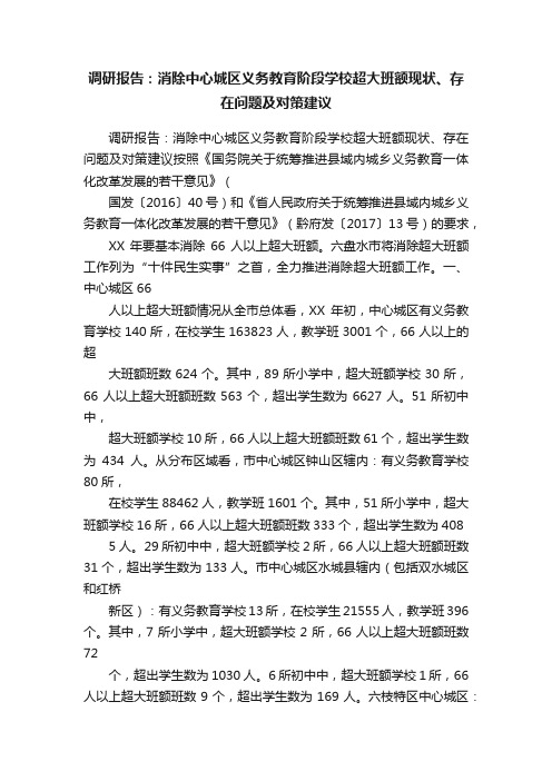 调研报告：消除中心城区义务教育阶段学校超大班额现状、存在问题及对策建议