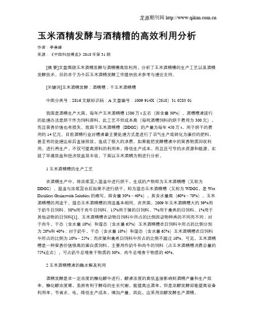 玉米酒精发酵与酒精糟的高效利用分析