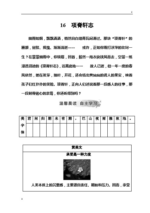 浙江舟山市2018-2019学年高一语文必修二(粤教版)检测：第四单元 16项脊轩志 