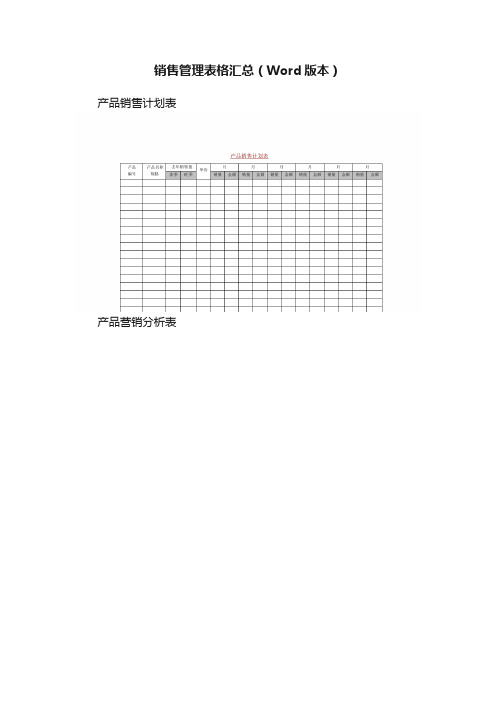 销售管理表格汇总（Word版本）