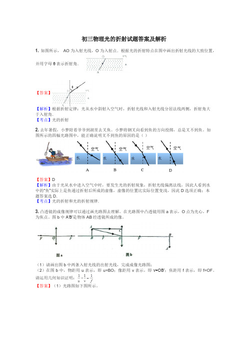 初三物理光的折射试题答案及解析
