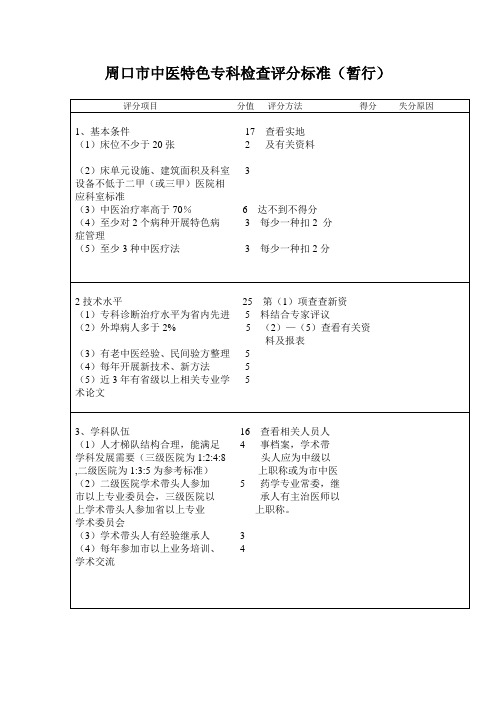 特色专科检查评分标准