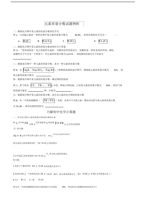 (完整版)初中化学元素质量分数试题例析.doc