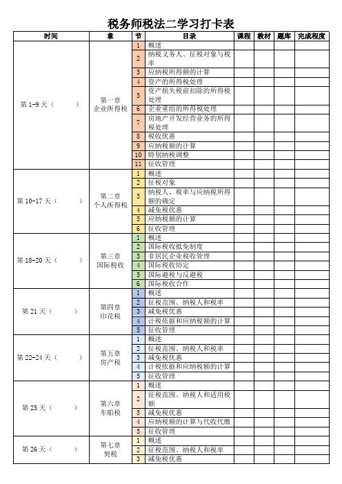 税务师税法二学习打卡表