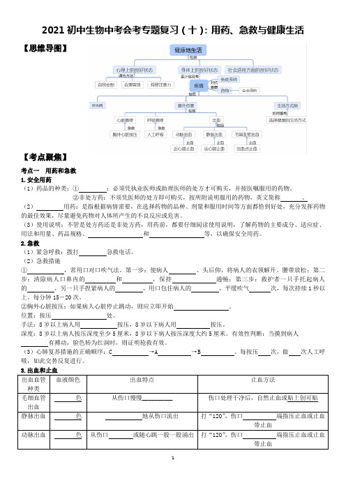 【原创】2021初中生物中考会考专题复习(十)：用药、急救与健康生活【含答案】