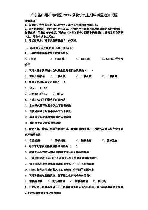 广东省广州市海珠区2025届化学九上期中质量检测试题含解析