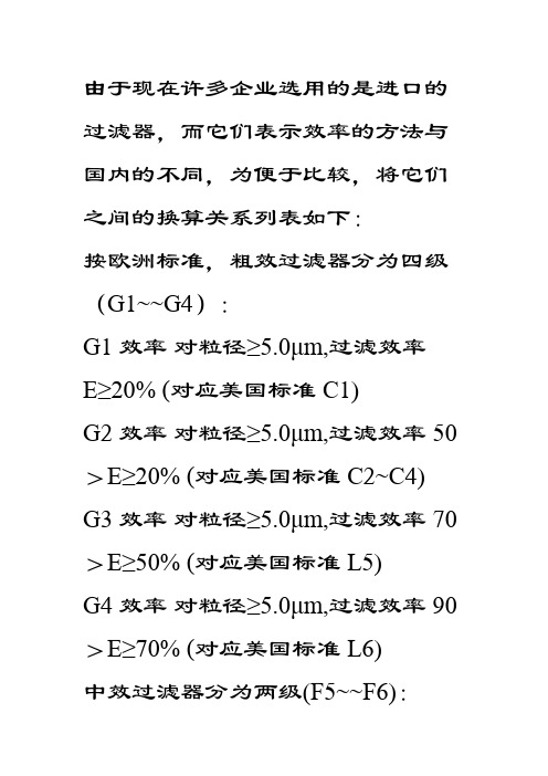 过滤器分级标准之欧阳学创编