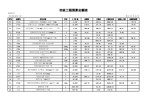 路灯市政定额表