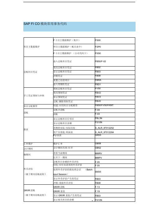 SAP模块常用事务代码