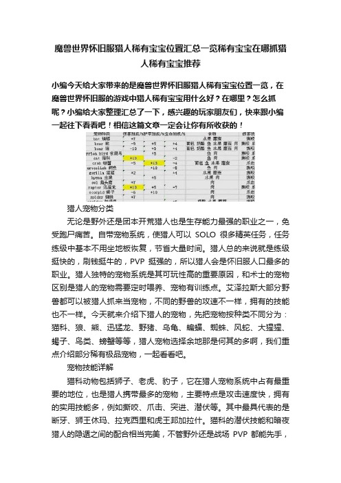 魔兽世界怀旧服猎人稀有宝宝位置汇总一览稀有宝宝在哪抓猎人稀有宝宝推荐