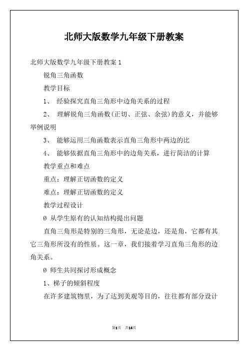 北师大版数学九年级下册教案