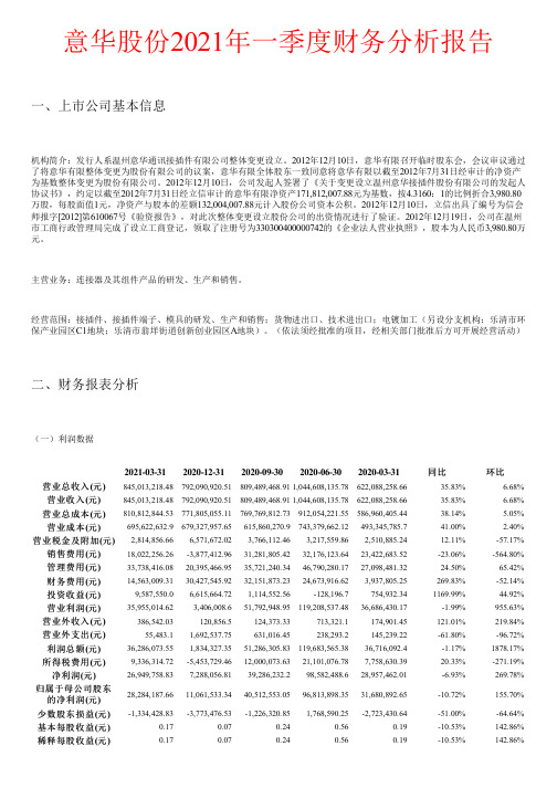 意华股份2021年一季度财务分析报告