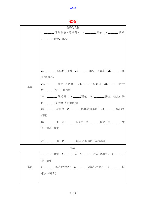 广东省中考英语 第三部分 省卷话题语篇突破 话题六 卫生与健康;饮食 词汇风暴(二)饮食试题 人教新