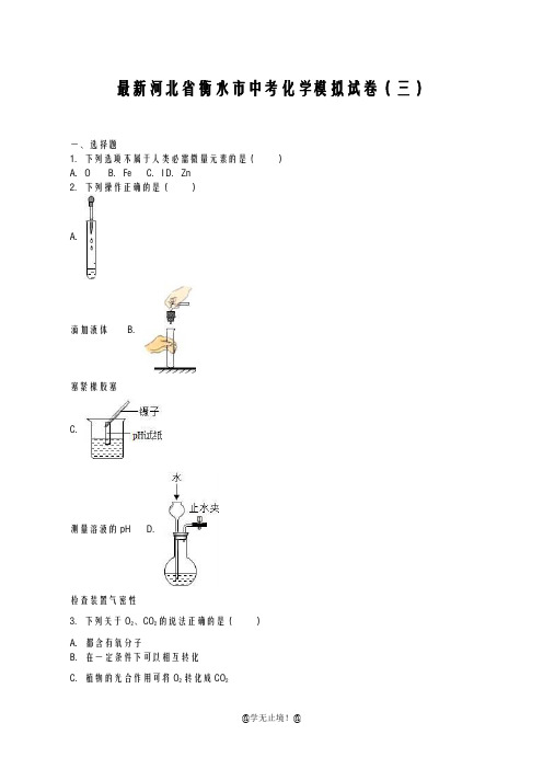 2020-2021学年河北省衡水市中考化学模拟试题及答案解析