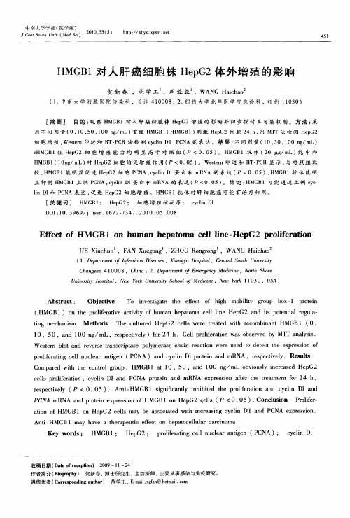 HMGB1对人肝癌细胞株HepG2体外增殖的影响