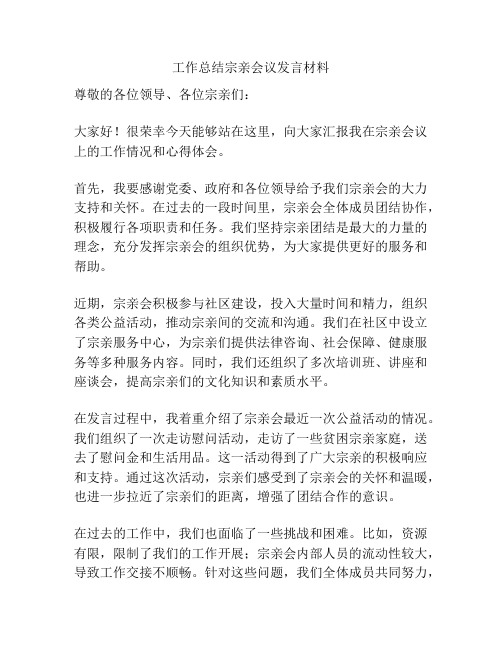 工作总结宗亲会议发言材料