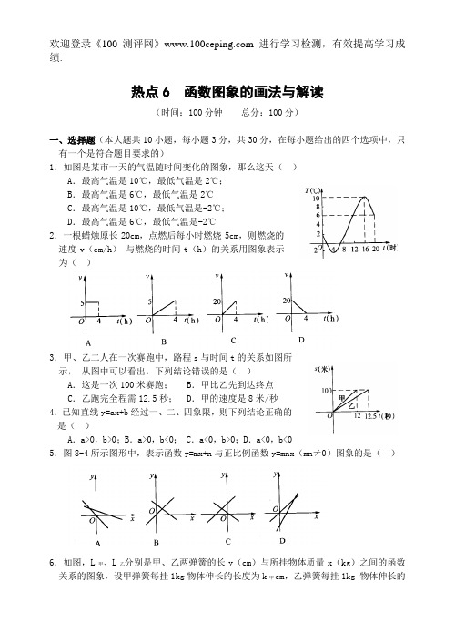 100测评网中考数学热点6  函数图象的画法与解读(含答案)-