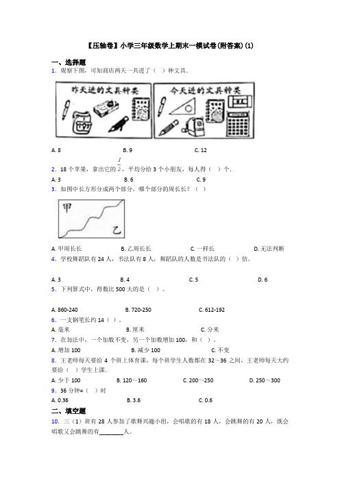 【压轴卷】小学三年级数学上期末一模试卷(附答案)(1)